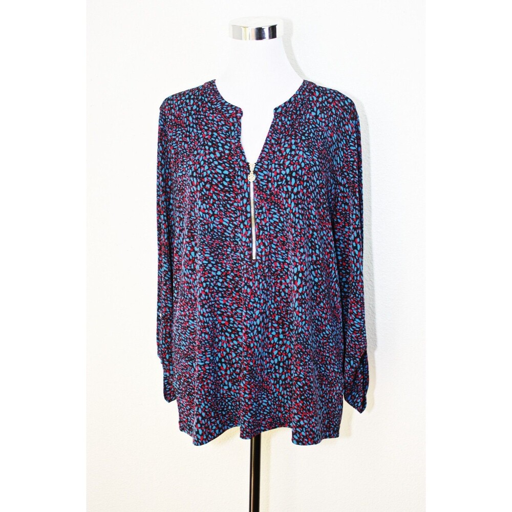 Feminine Dark Romantic ANNE KLEIN Knit Top Sz L Multicolor Abstract LS Casual 03